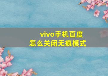 vivo手机百度怎么关闭无痕模式