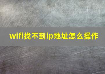 wifi找不到ip地址怎么操作