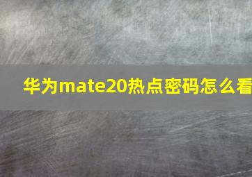 华为mate20热点密码怎么看