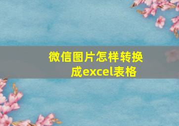 微信图片怎样转换成excel表格