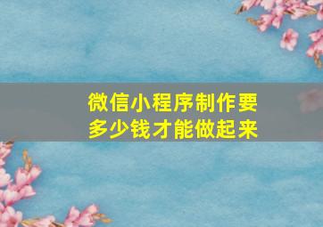 微信小程序制作要多少钱才能做起来