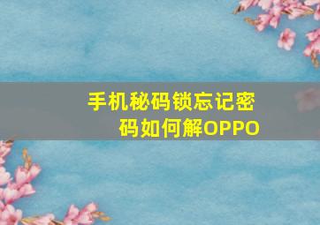 手机秘码锁忘记密码如何解OPPO