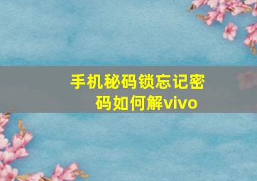 手机秘码锁忘记密码如何解vivo