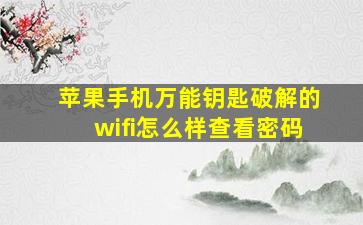 苹果手机万能钥匙破解的wifi怎么样查看密码